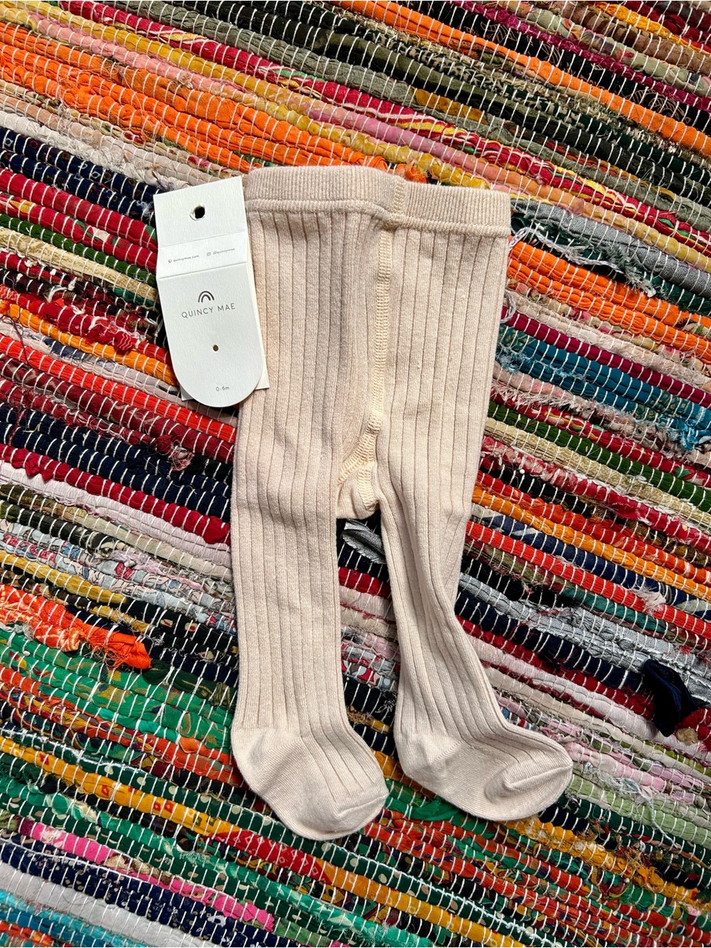 Quincy Mae Beige Cream Ribbed Baby Tights 0-6 Months